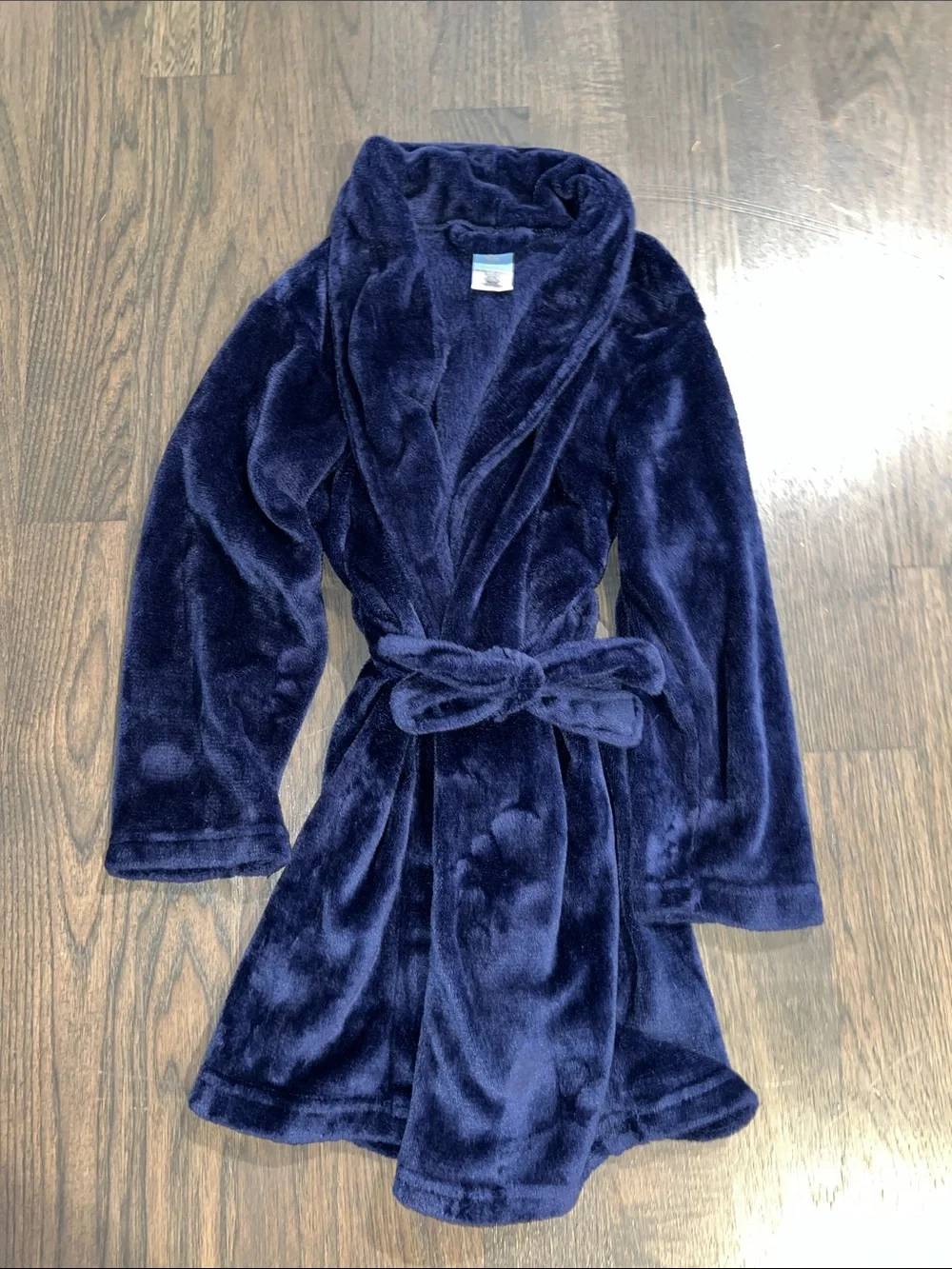 Max & Olivia Kids Plush Navy Blue Hoodless Bath Robe with Belt S-M(8/10)